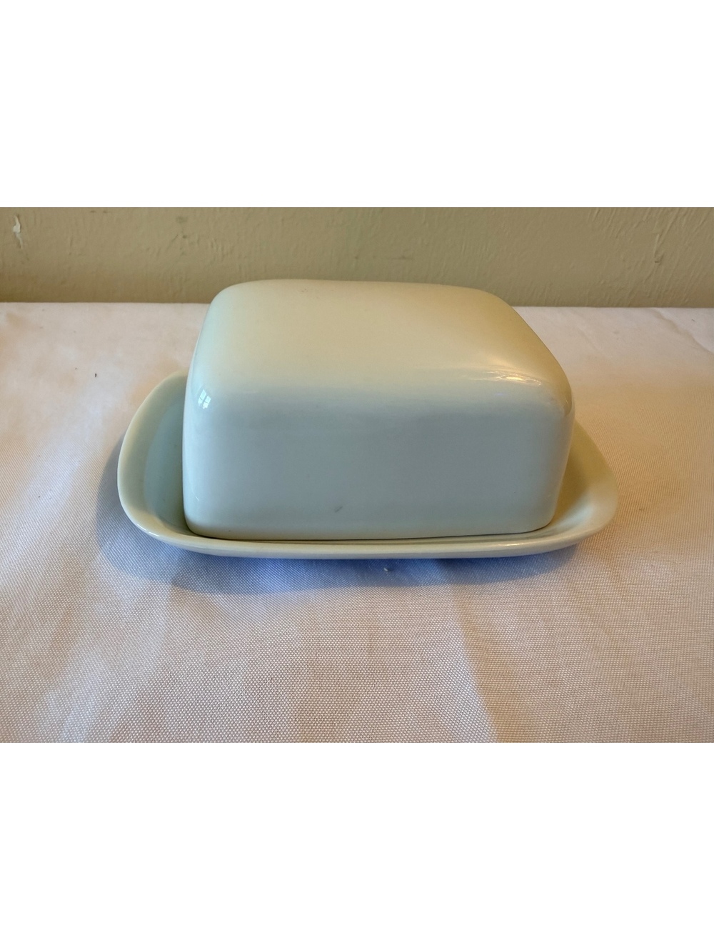 Vintage White Porcelain Covered Butter Dish Rectangular Unmarked